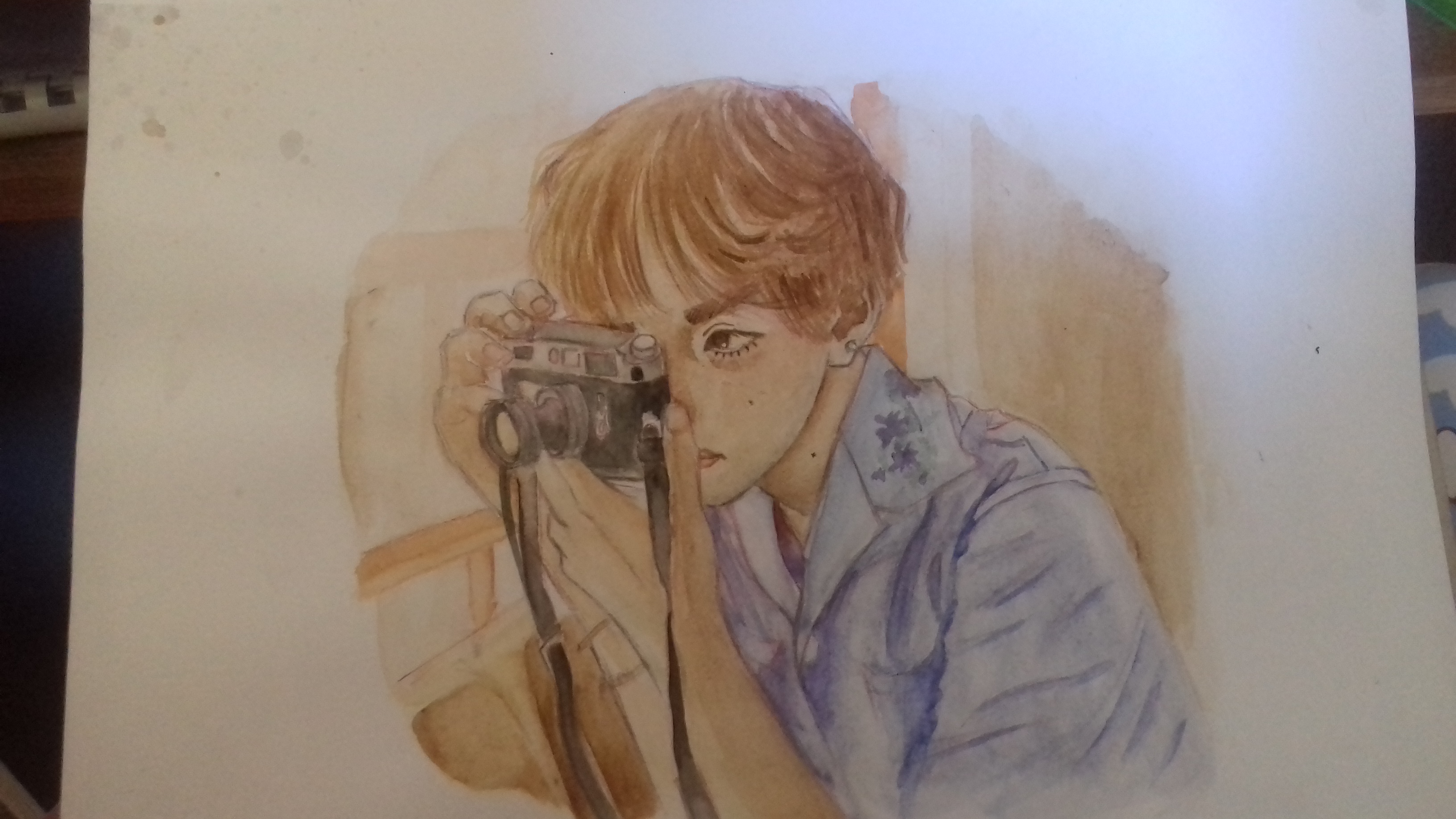 Taehyung and his camera, 2017. Watercolor.